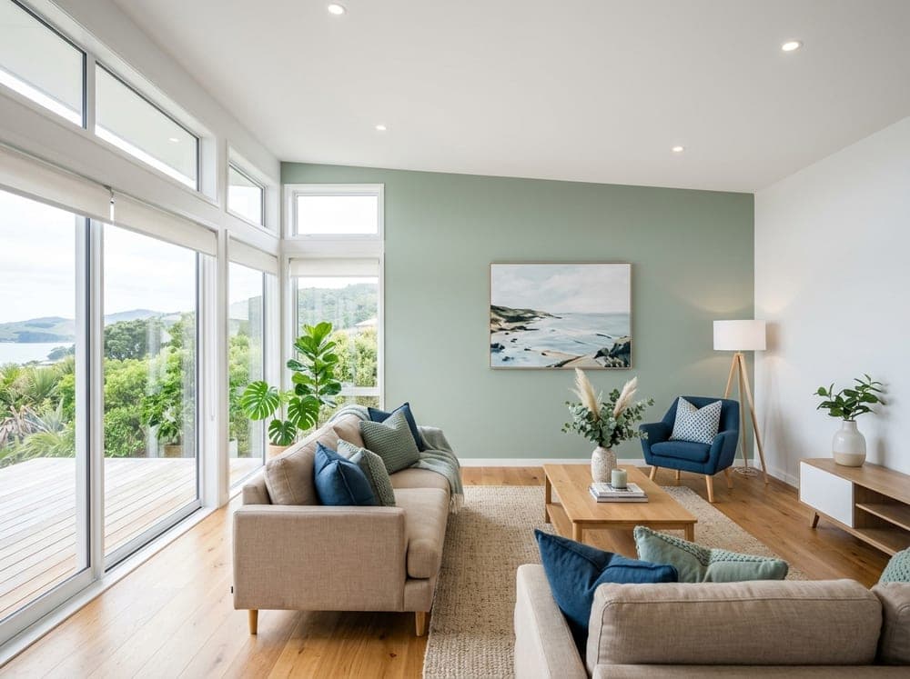A freshly painted bright New Zealand living room